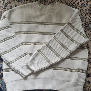 Thread & Supply White and Green Striped Sweater